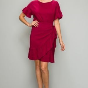 NWT Ruffle Hem Burgundy Wrap Dress